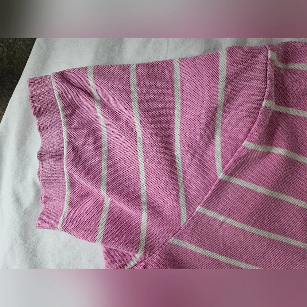 POLO RALPH LAUREN Pink & White Stripe Green Logo Shirt | SZ M